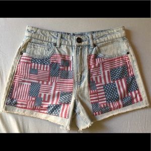 High waisted white washed American flag shorts